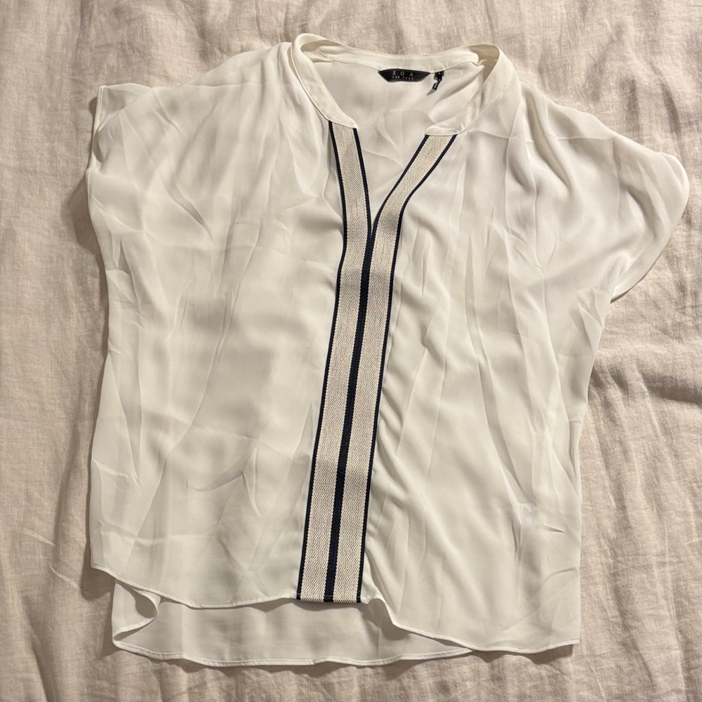 Zoa White Blouse with Black Trim